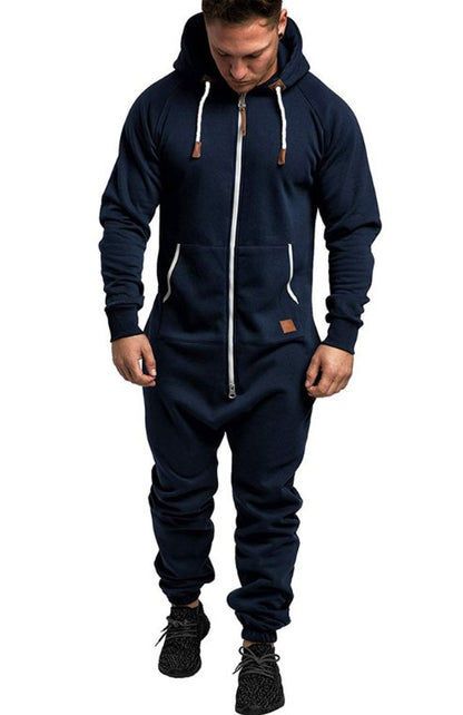 KZZ Men's Hooded Fleece Jumpsuit