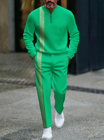 KZZ Men's fashion casual zipper stand up collar long sleeved pants set