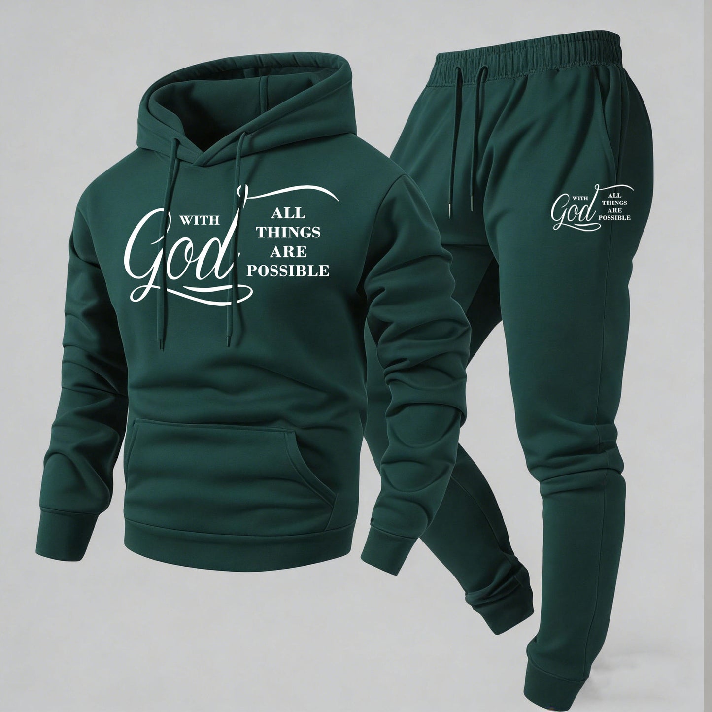 KZZ Men's Printed Hoodie and Drawstring Sweatpants Set