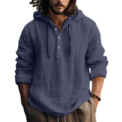 KZZ Men's Casual Long Sleeve Hooded Linen Shirt