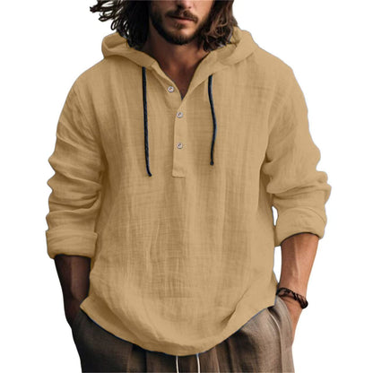 KZZ Men's Casual Long Sleeve Hooded Linen Shirt