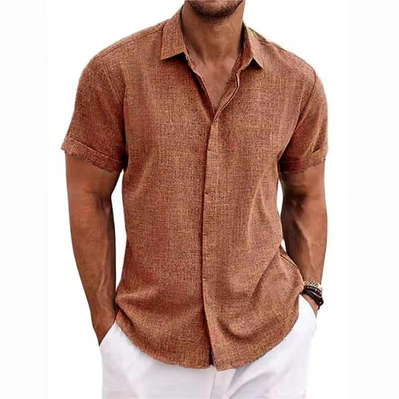KZZ Men's linen short-sleeved T-shirt