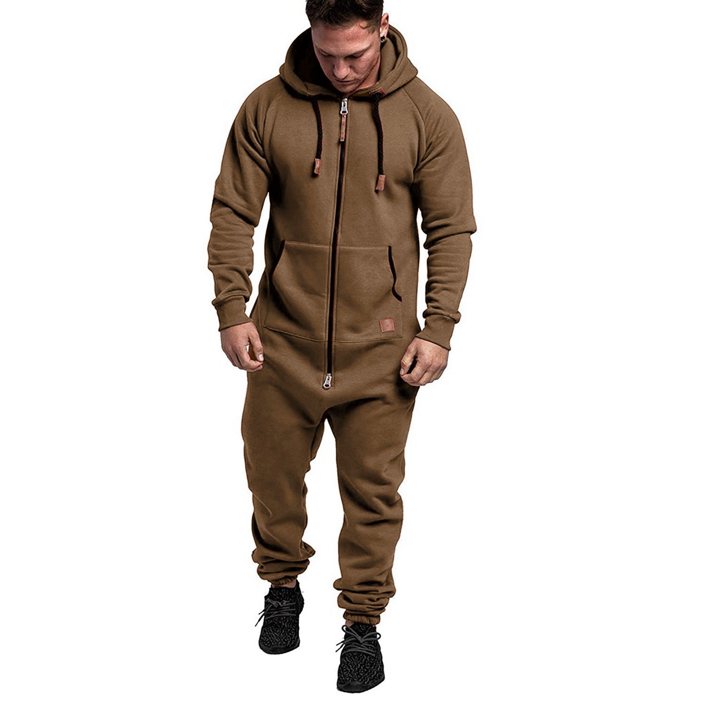 KZZ Men's Hooded Fleece Jumpsuit