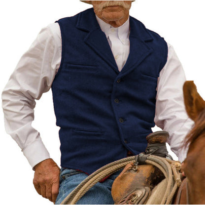 KZZ Men's Tweed Cowboy Vests Retro Elderly Aged Adult Men's Vintage Western Casual Business Vests