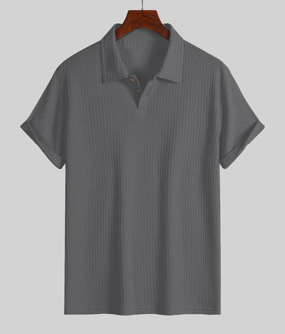 KZZ Men's Plain Jacquard Knit Polo Shirt