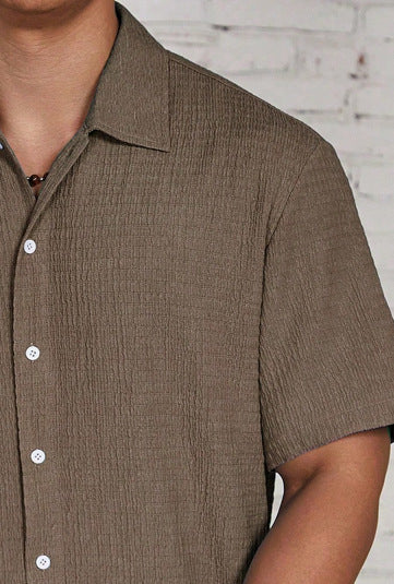 KZZ Men's Casual Button Down Textured Button Front Shirt