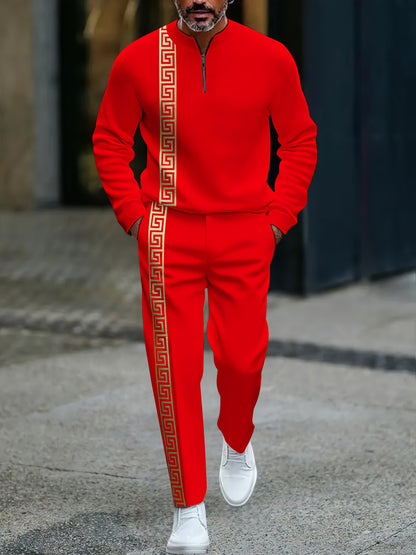 KZZ Men's fashion casual zipper stand up collar long sleeved pants set