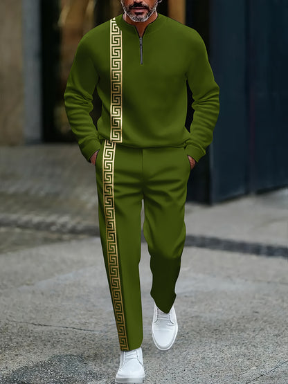 KZZ Men's fashion casual zipper stand up collar long sleeved pants set