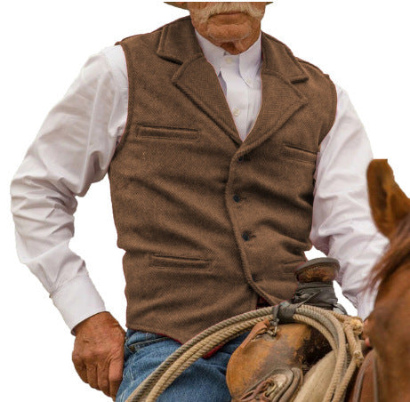 KZZ Men's Tweed Cowboy Vests Retro Elderly Aged Adult Men's Vintage Western Casual Business Vests
