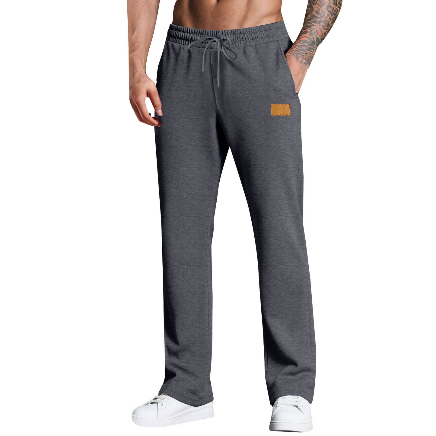 KZZ Men's Long Pants With Drawstring Versatile Casual Sweatpants