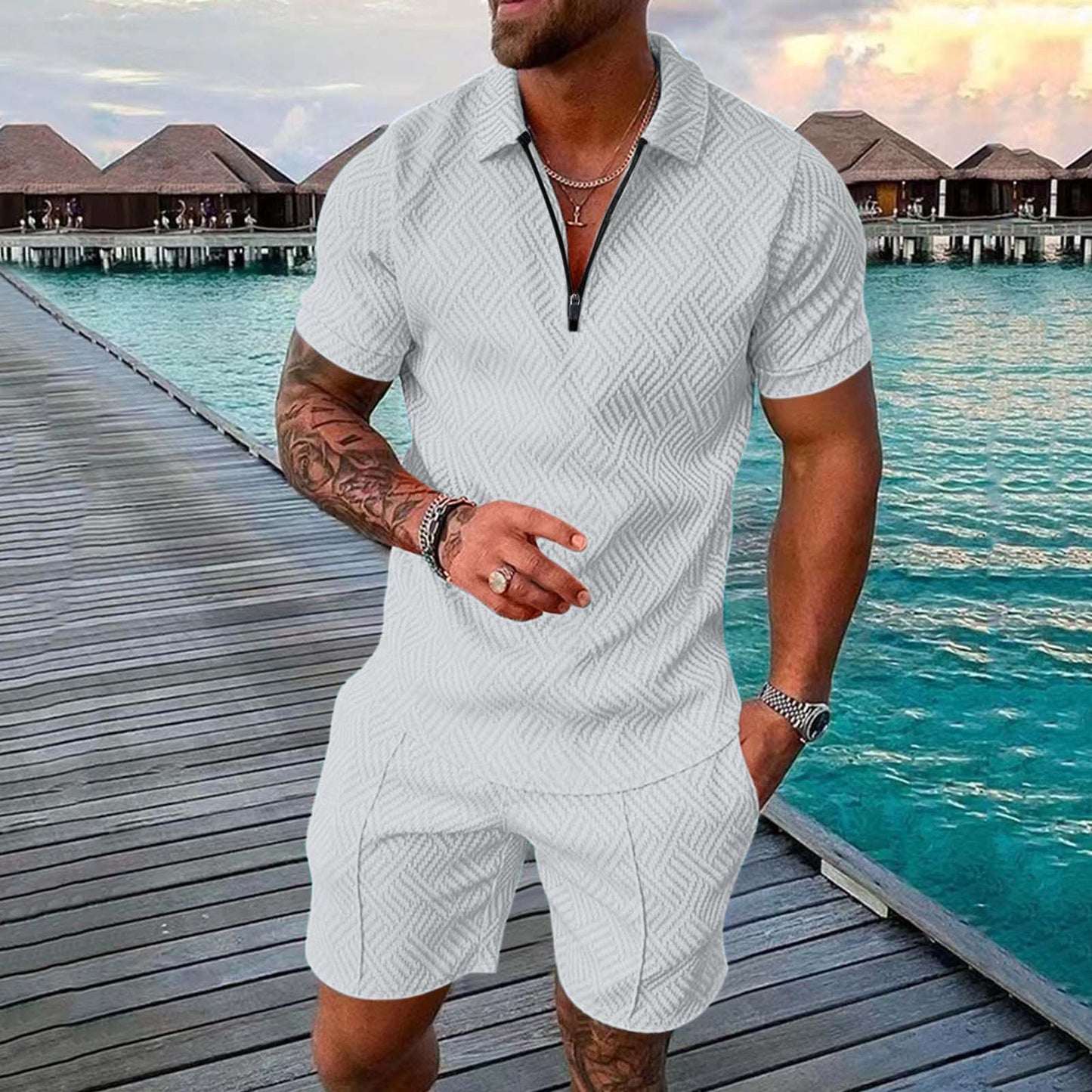 KZZ Mens Polo Shirt and Shorts Sets