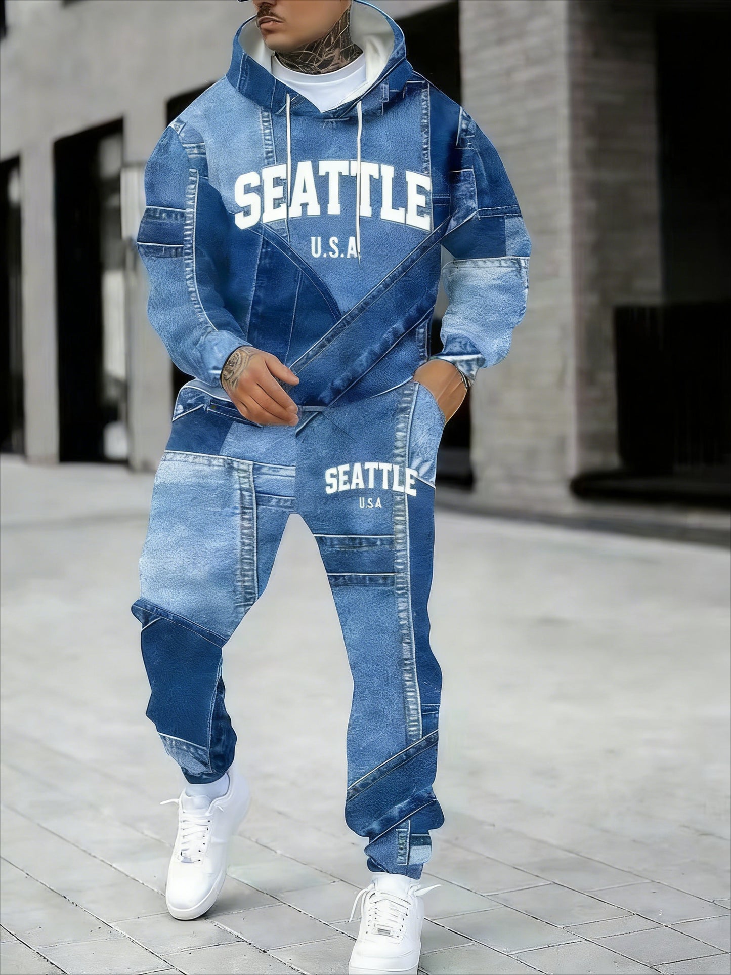 KZZ Men's Fall Winter Hooded Sweatshirt & Pants Set