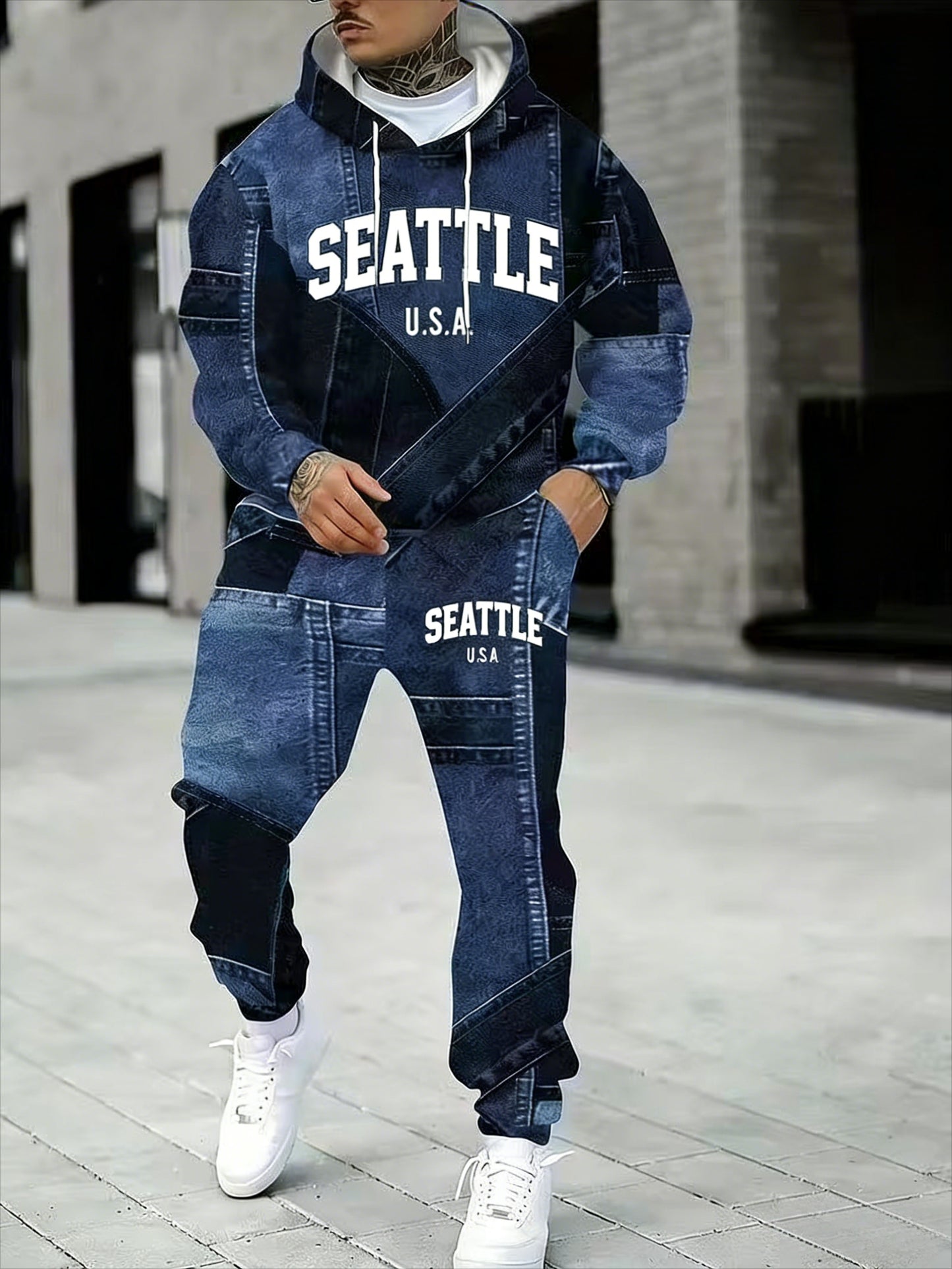 KZZ Men's Fall Winter Hooded Sweatshirt & Pants Set