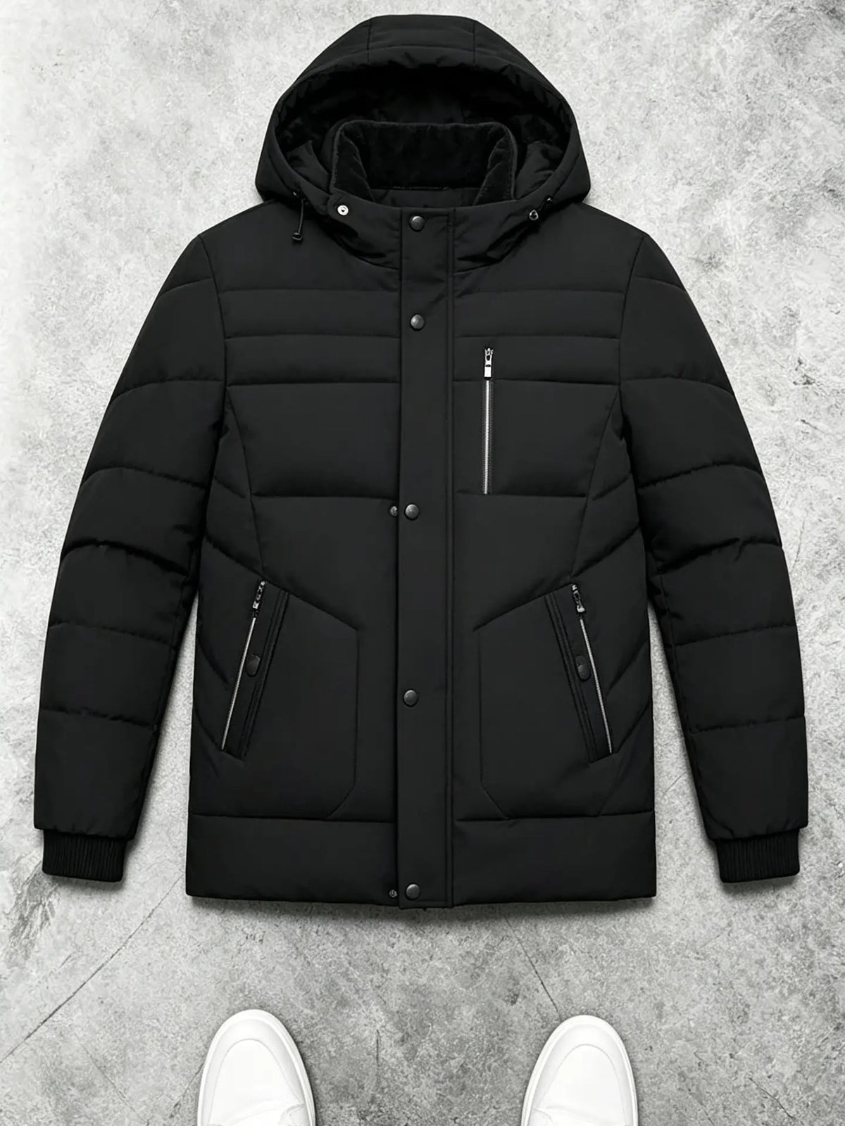 KZZ Men's mid-length hooded down jacket with simple design