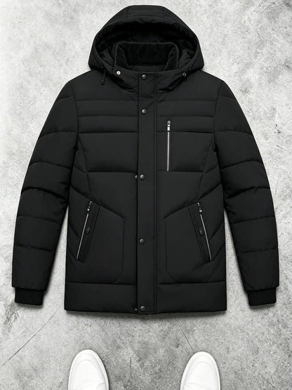 KZZ Men's mid-length hooded down jacket with simple design