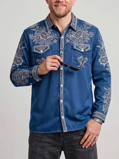KZZ Men's Vintage Western Long-Sleeve Shirt