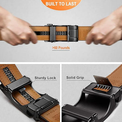 KZZ Mens Belt Leather Ratchet Easy Release Belt Dress and Casual Adjustable Belts