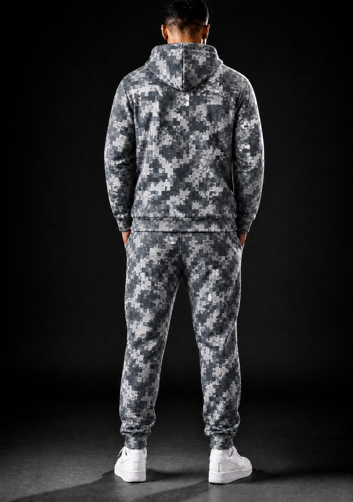 KZZ Men's Pixel Camouflage Hooded Tracksuit Two-Piece Casual Sportswear