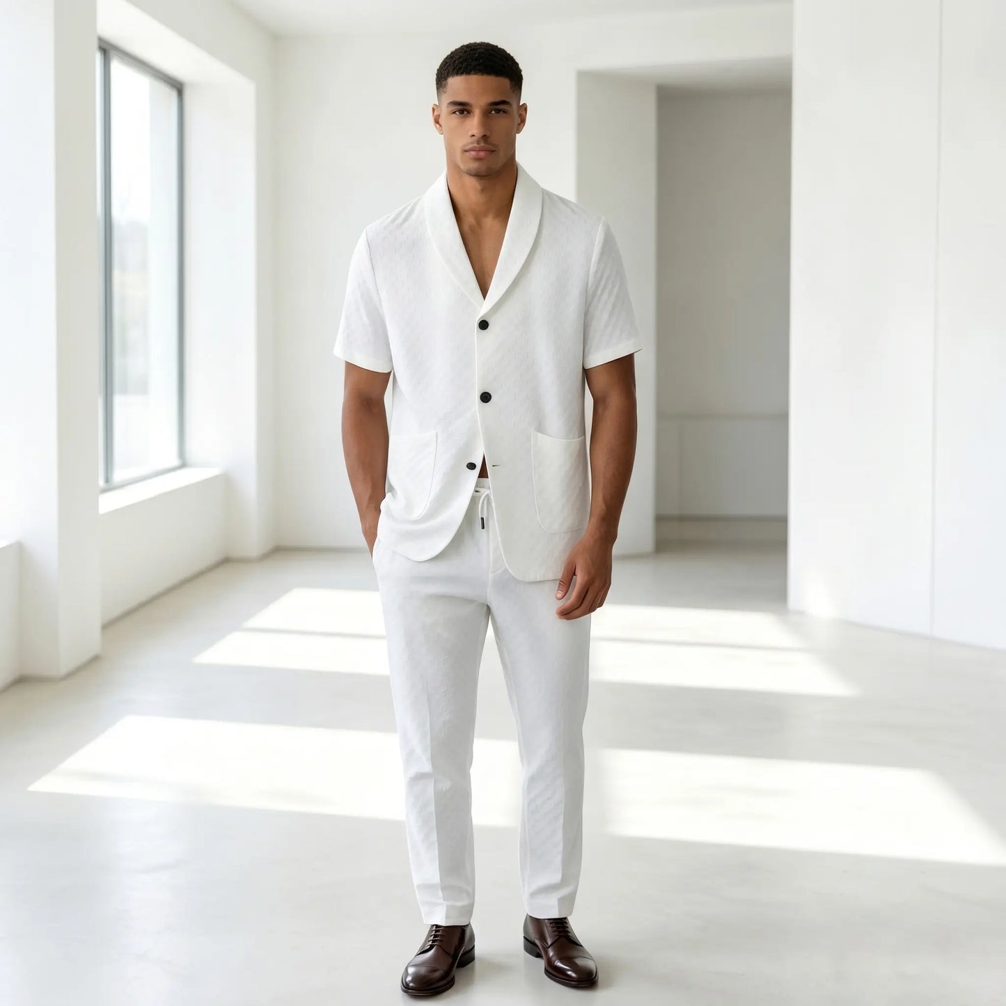 KZZ Short-sleeve polo shirt paired with solid-colored trousers