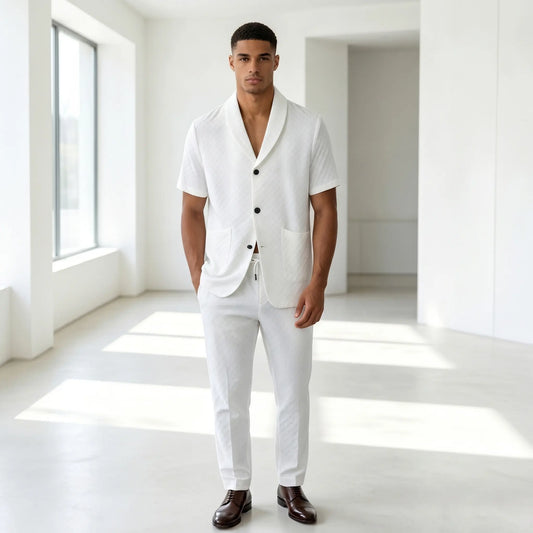 KZZ Short-sleeve polo shirt paired with solid-colored trousers
