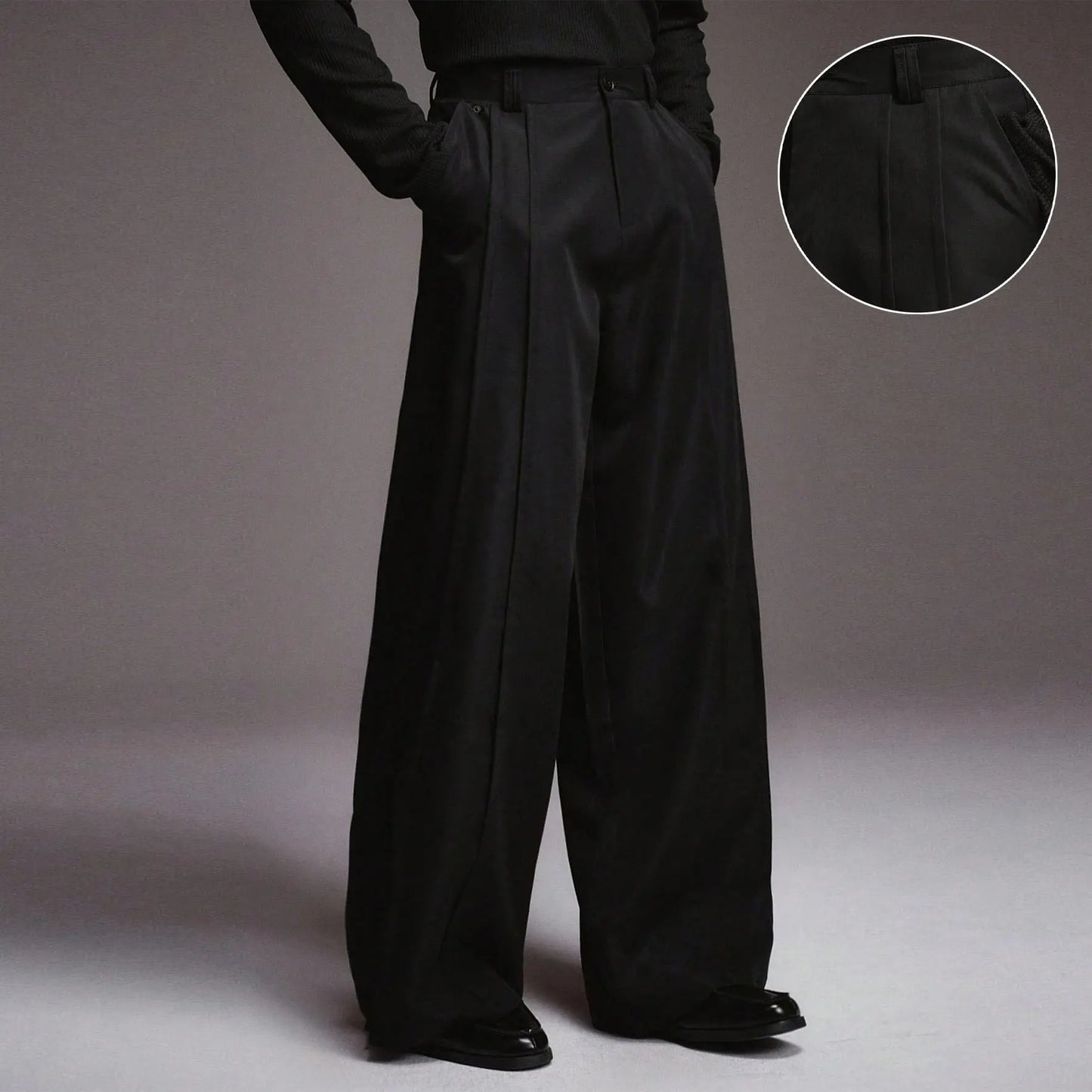 KZZ Men's Pleated Wide-Leg Dress Trousers