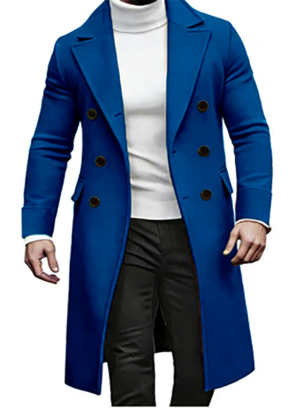 KZZ Men's Notch Lapel Double Breasted Long Trench Coat