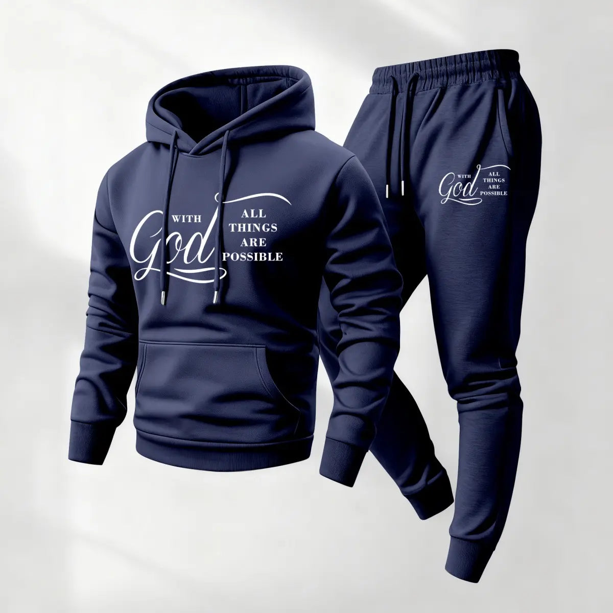 KZZ Men's Printed Hoodie and Drawstring Sweatpants Set