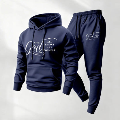 KZZ Men's Printed Hoodie and Drawstring Sweatpants Set
