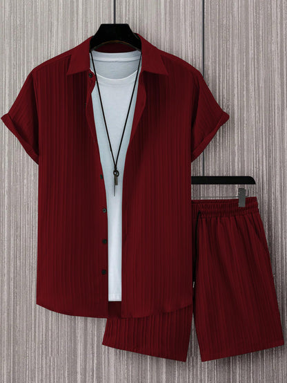 KZZ ultra-large size texture shirt and tie waist shorts summer set