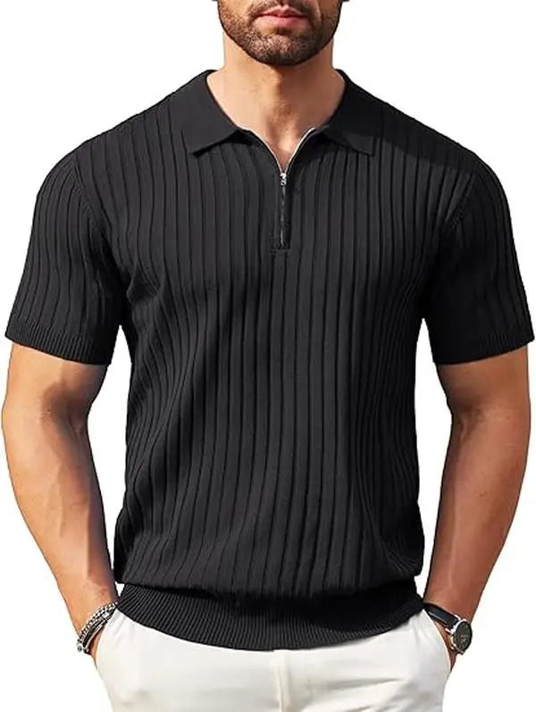 KZZ Men's Knitted Short-Sleeve Polo Shirt