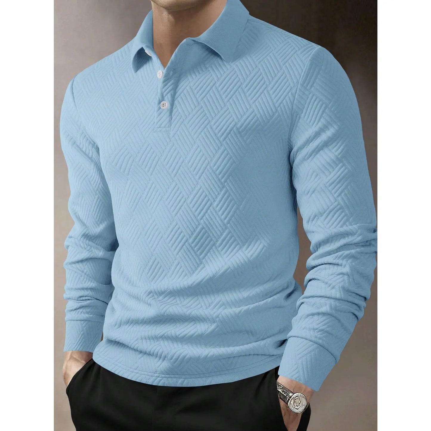 KZZ Men's Casual Plain Knit Long-Sleeve Polo Shirt