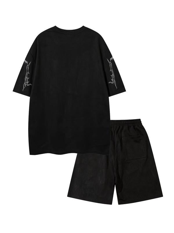 KZZ Men's Embroidery Short Sleeve Tee & Shorts Two-piece Set