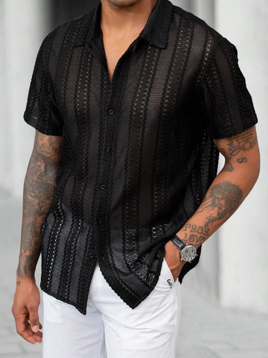 KZZ Men's Semi-Sheer Short-Sleeve Shirt