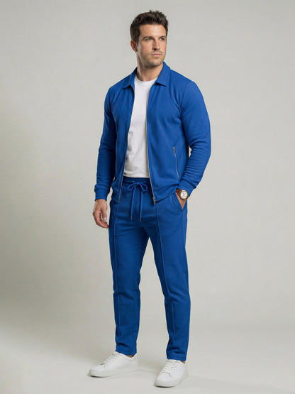 KZZ Sporty Two-piece Set Men's Plain Zip Up Jacket & Drawstring Waist Pants Tracksuit Set