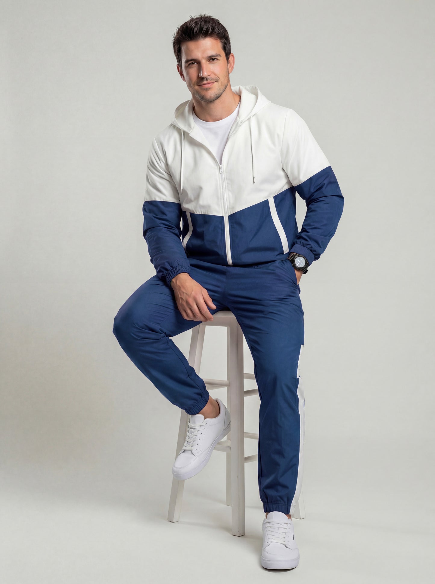 KZZ patchwork jacket and casual sports pants two-piece set