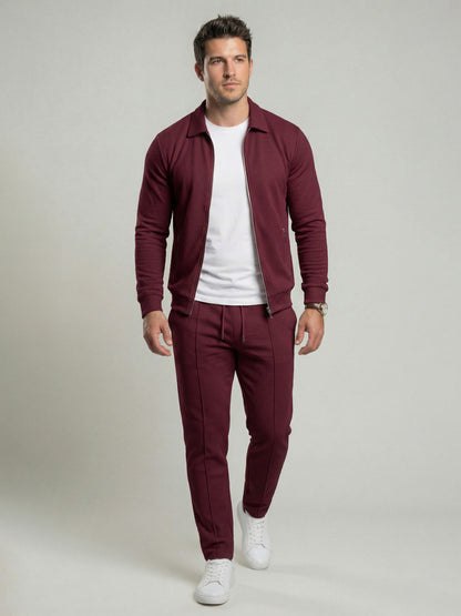 KZZ Sporty Two-piece Set Men's Plain Zip Up Jacket & Drawstring Waist Pants Tracksuit Set
