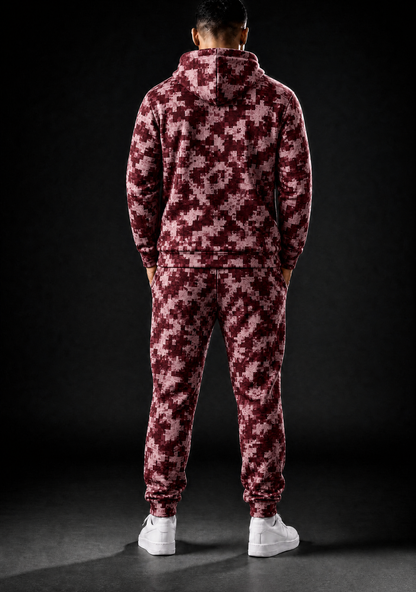 KZZ Men's Pixel Camouflage Hooded Tracksuit Two-Piece Casual Sportswear