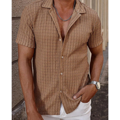 KZZ Men's casual striped short-sleeved shirt