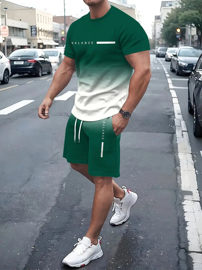 KZZ Men's Gradient Short-Sleeve Gym Set