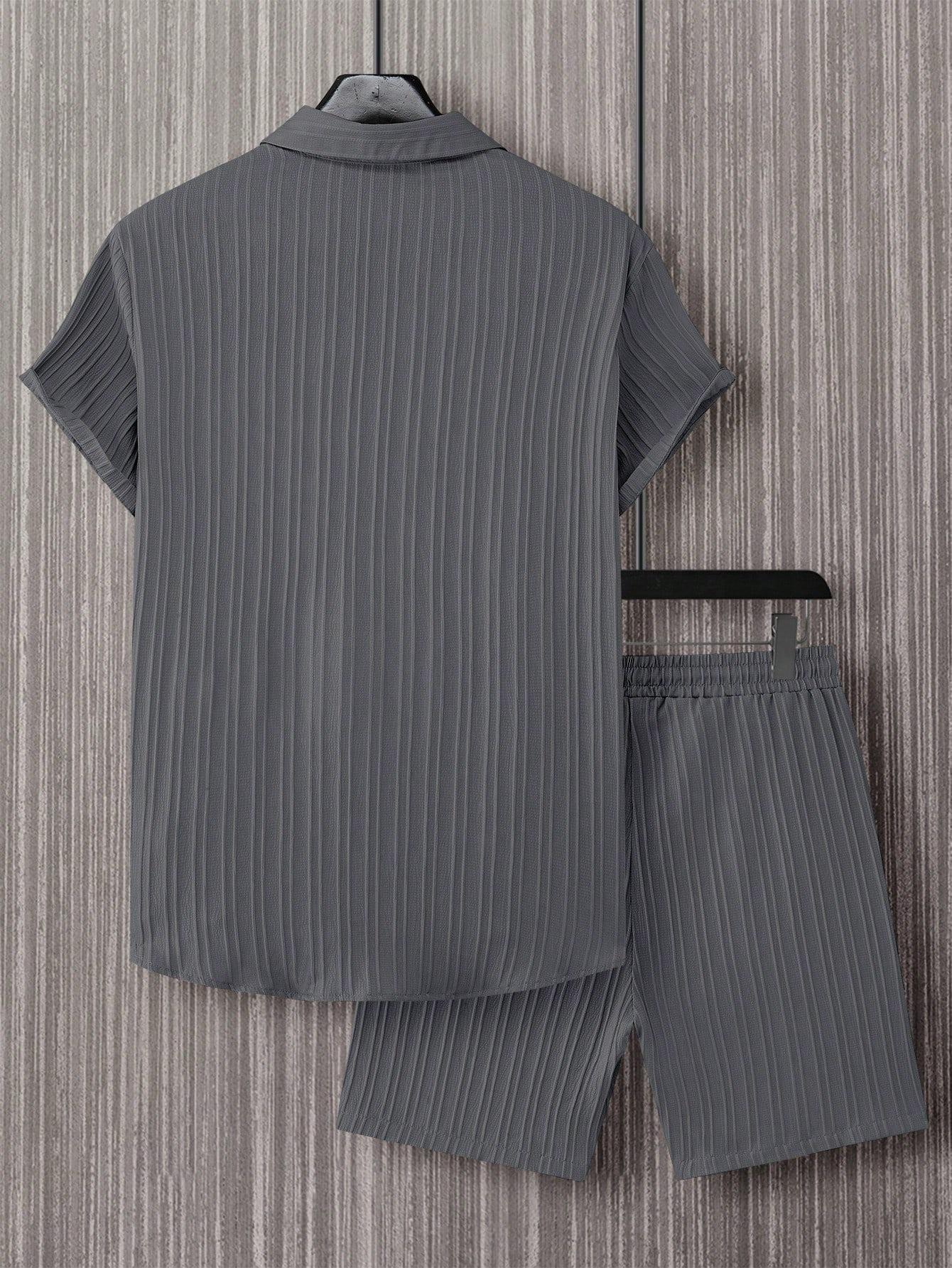 KZZ ultra-large size texture shirt and tie waist shorts summer set