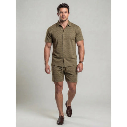 KZZ Men's New Stylish Jacquard Shirt and Shorts Set