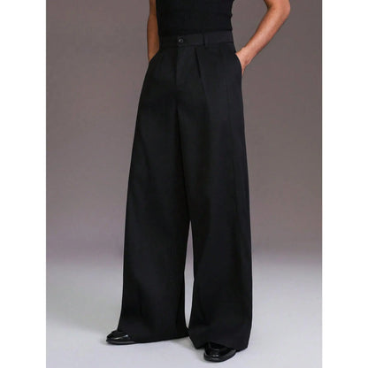 KZZ Men's Pleated Wide-Leg Dress Trousers