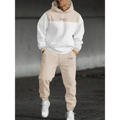 KZZ Men's Autumn-Winter Loose Letter Print Hooded Two-Piece Set