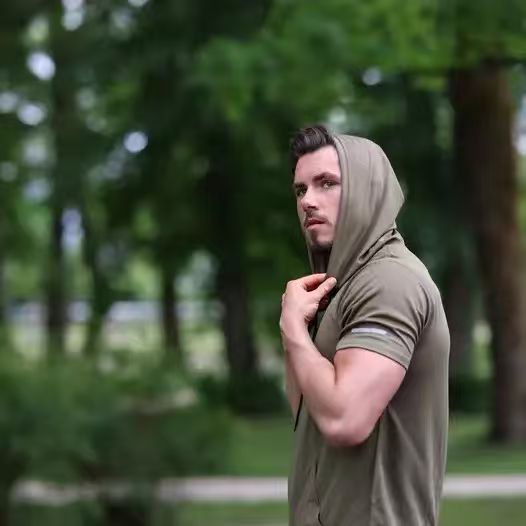 KZZ Men's solid color drawstring pocket hoodie