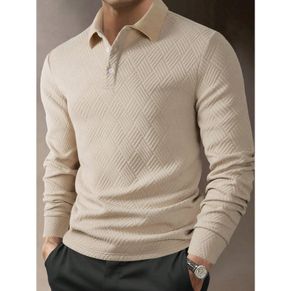 KZZ Men's Casual Plain Knit Long-Sleeve Polo Shirt