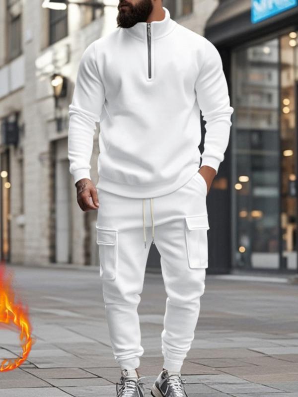 KZZ Men's Casual Fleece Lined Zipper Work Pants Set