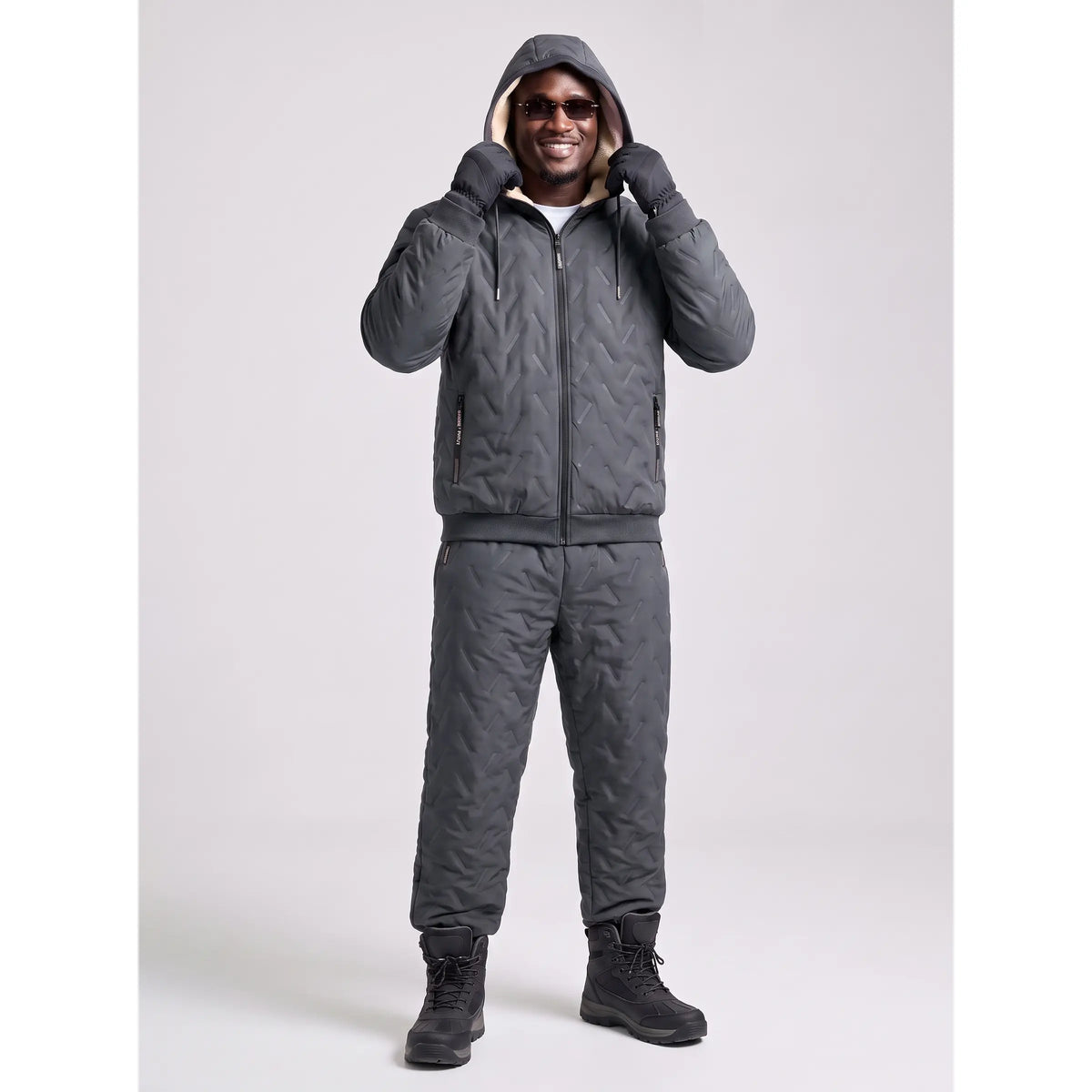 KZZ Men's Quilted Hooded Thermal Set