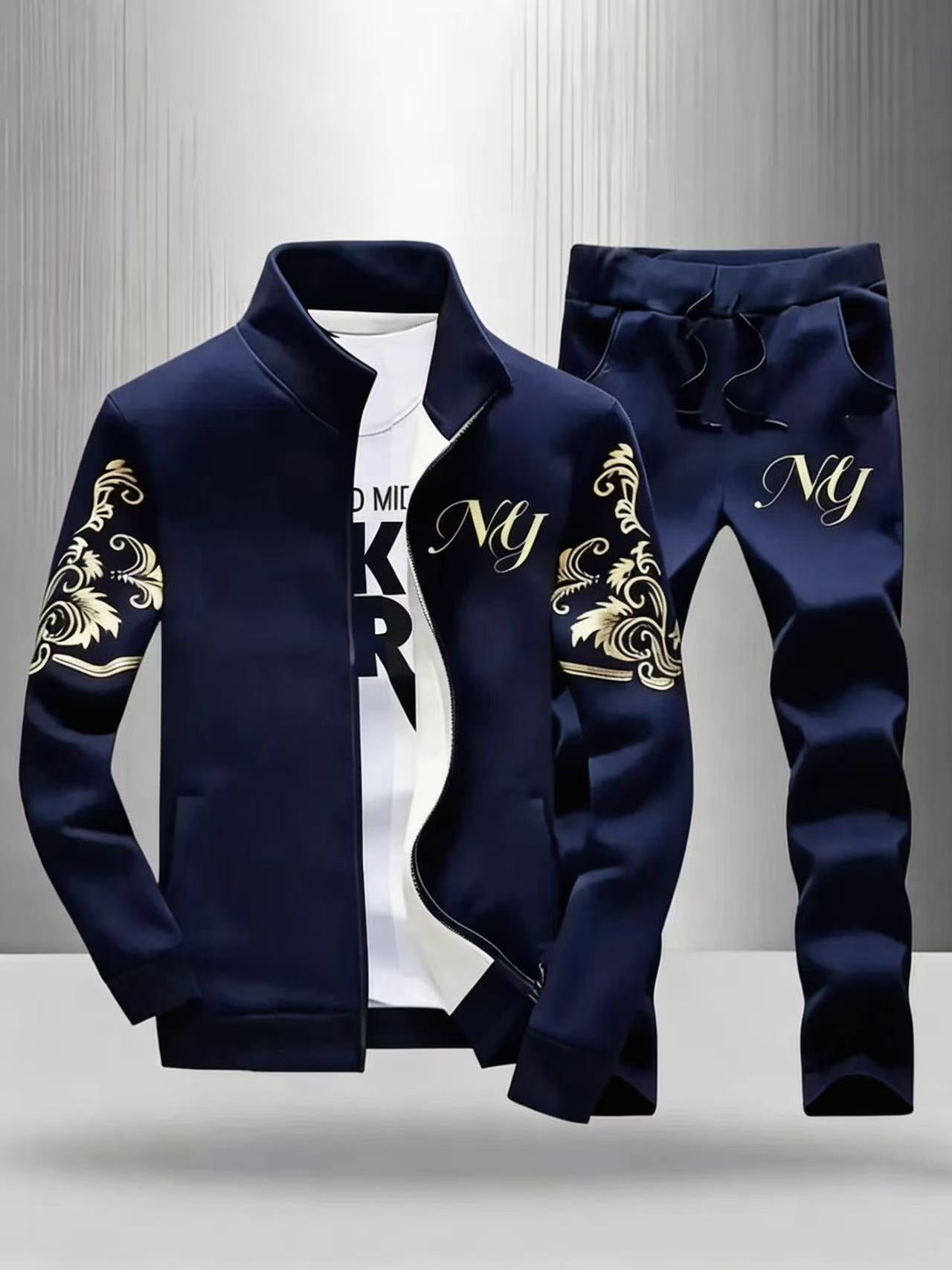 KZZ Men's Stylish Stand-Collar Sports Set