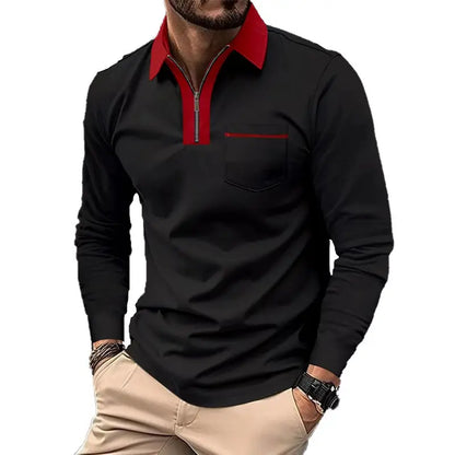 KZZ Men's long-sleeved polo shirt for spring and autumn