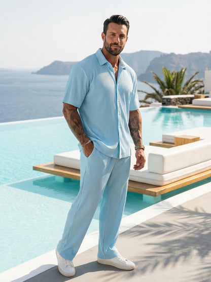 KZZ Solid-Color & Striped Short-Sleeve Two-Piece Set